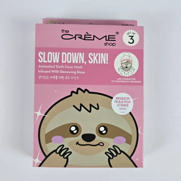 The Crème Shop, Animated Pink Sloth Face Mask, Set of 3, - Renewing Rose - Picture 3 of 8